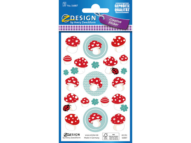Papieretiket Z-design Creatief pakket a 2 vel paddenstoelen