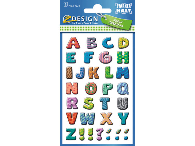 letteretiket Z-design Schoolpakket a 3 vel bont gekleurd