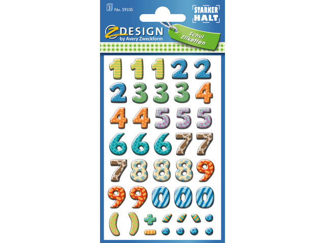 cijferetiket Z-design Schoolpakket a 3 vel bont gekleurd