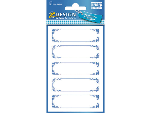 huishoudetiket Z-design Home pakje a 3 vel blauw gekaderd