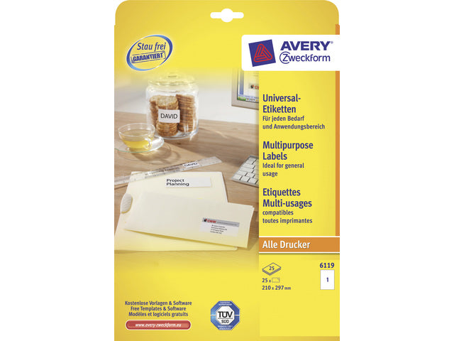 Etikett Avery ILK 210x297mm 25 + 5 Vel 1 Etikett pro Vel