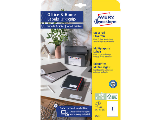 Etiket Zweckform 210x297mm met perm. 10 etiketten 10 vel