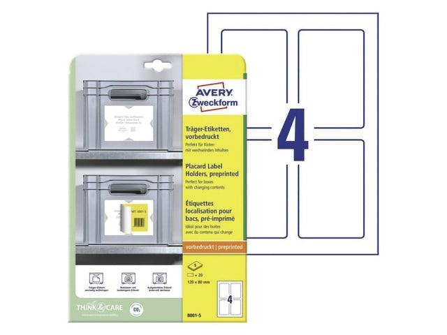 Positioneer etiket Avery voorbedrukt 120x80mm 5 vel 4 etiketten per vel 3-talig