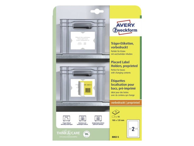 Positionieretikett Avery für das Büro, 160 x 120 mm, 5 Etiketten, 2 Etiketten pro Etikett, 3-teilig