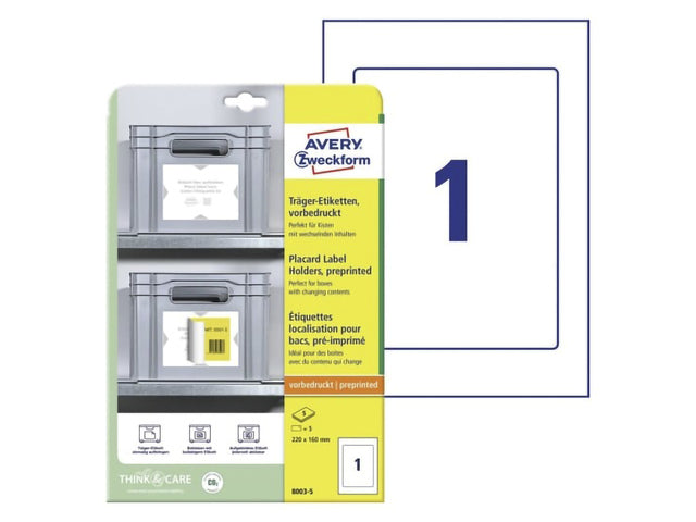 Positionierungsetikett Avery für 220 x 160 mm, 5 Blatt, 1 Etikett pro Blatt, 3-teilig