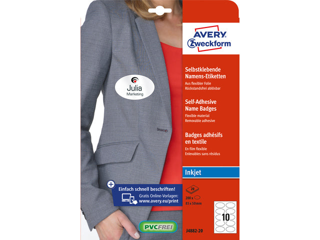 Naambadge zelfkl. Zweckform ovaal 85x50mm met afneembare 200 etiketten 20 vel inkjet