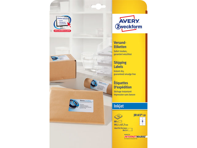 inkjetetiket Avery 99,1x67,7mm wit 10 vel 8 etiketten per vel