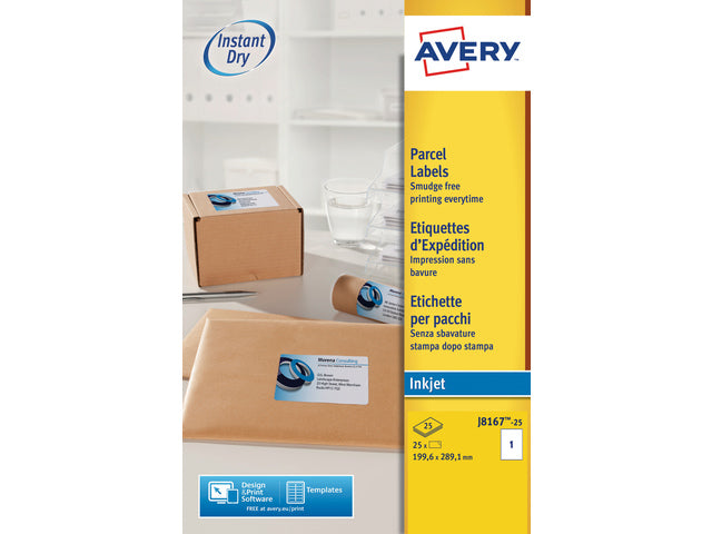 inkjetetiket Avery 199,6x289,1mm wit 25 vel 1 etiket per vel