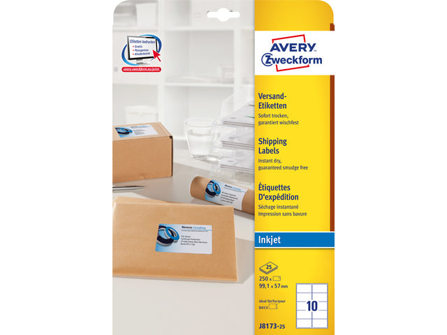 inkjetetiket Avery 99,1x57mm wit 25 vel 10 etiketten per vel