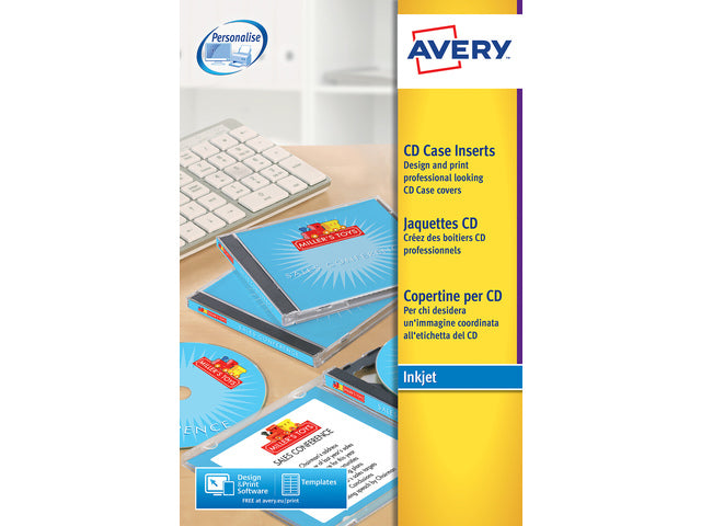 CD-Einlegekarten Avery 151x117mm mit 25 Vel, 2 Karten pro Vel