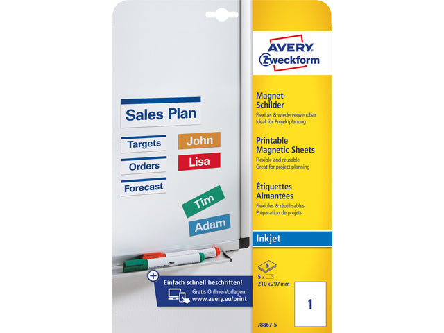 magneetetiket Avery 210x297mm wit 5 vel 1 etiket per vel