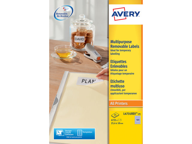 Etikett Avery ILK 25,4 x 10 mm mit NP 25 Vel, 189 Etiketten pro Vel