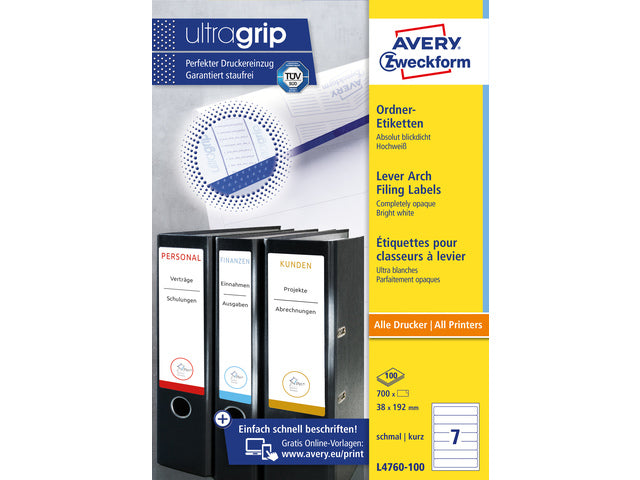 ordnerrugetiket Avery 192x38mm wit 100 vel 7 etiketten per vel