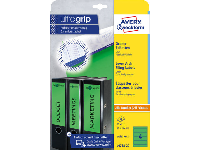 ordnerrugetiket Avery 192x61mm groen 20 vel 4 etiketten per vel