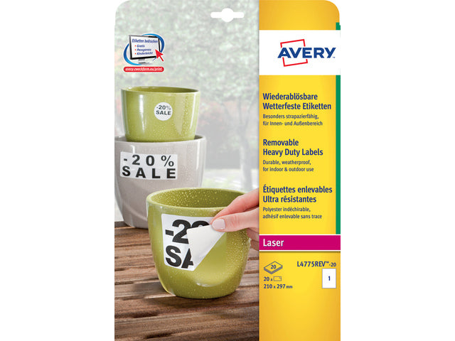 bestes Etikett Avery NP 210x297mm 20 Vel 1 Etiketten pro Vel
