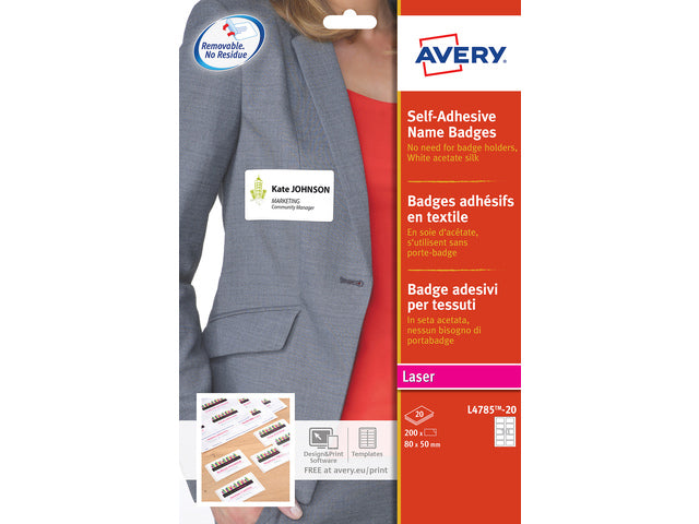 badge etiket Avery 50x80mm NP 20 vel 10 etiketten per vel wit