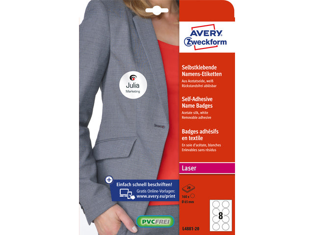 Naambadge zelfkl. Zweckform rond 65mm met afneembare 160 etiketten 20 vel laser