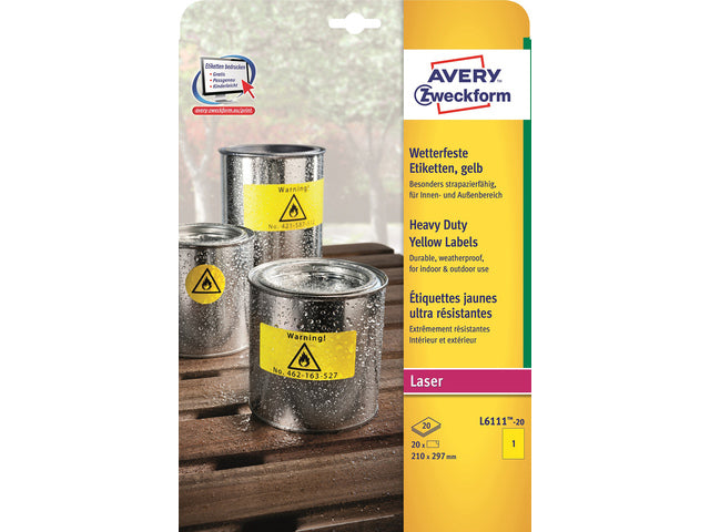 Laseretikett Avery 210x297mm gelb 20 Vel 1 Etikett pro Vel