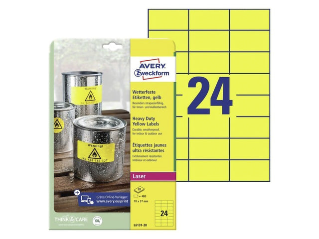 Bestes Etikett Avery 70x37mm Gelb, Doos 20 Vel