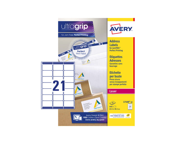 Adresetiket Avery QuickPeel 63,5x38,1 mit 40 Vel, 21 Etiketten pro Vel