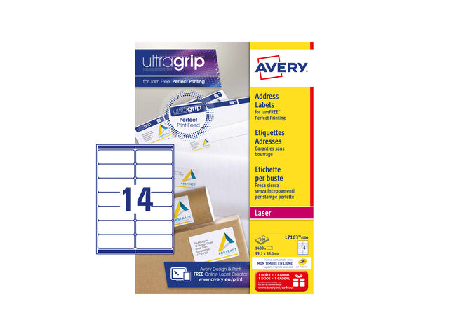 Adresetiket Avery QuickPeel 99,1x38,1 mit 100 Vel, 14 Etiketten pro Vel