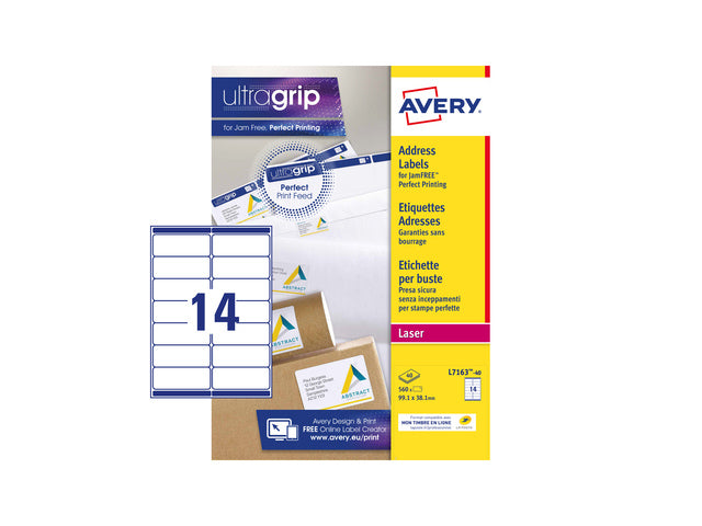 Adresetiket Avery QuickPeel 99,1x38,1 mit 40 Vel, 14 Etiketten pro Vel