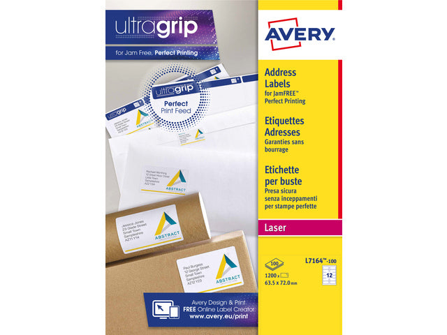 Adresetiket Avery QuickPeel 63,5x72 mit 100 Vel, 12 Etiketten pro Vel
