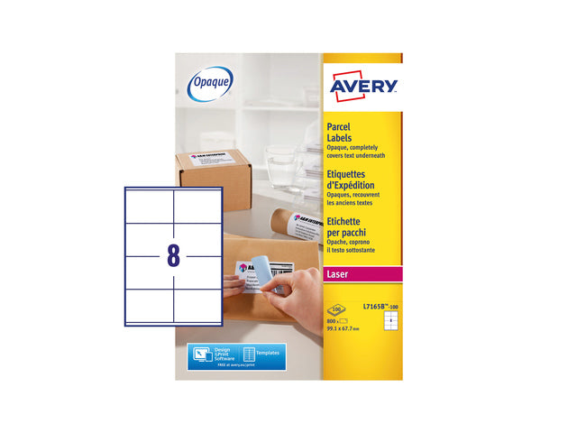 Verzendetiket Avery Block-out, 99,1 x 67,7mm met doos 100 vel, 8 etiketten per vel
