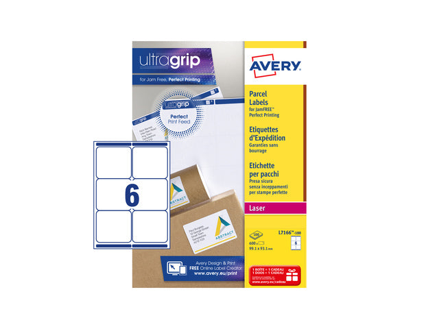 Verzendetiket Avery QuickPeel/Ultragrip 99,1x93,1 wit 100 vel 6 etiketten per vel