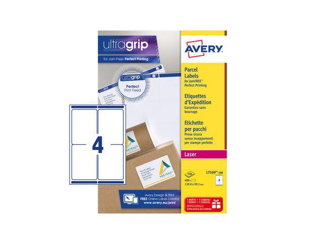 verzendetiket Avery QuickPeel/Ultragrip 139x99,1mm wit 100 vel 4 etiketten per vel