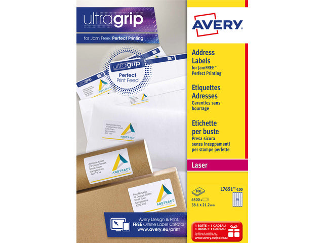 Laseretikett Avery 38,1 x 21,2 mm mit 100 Etiketten, 65 Etiketten pro Folie