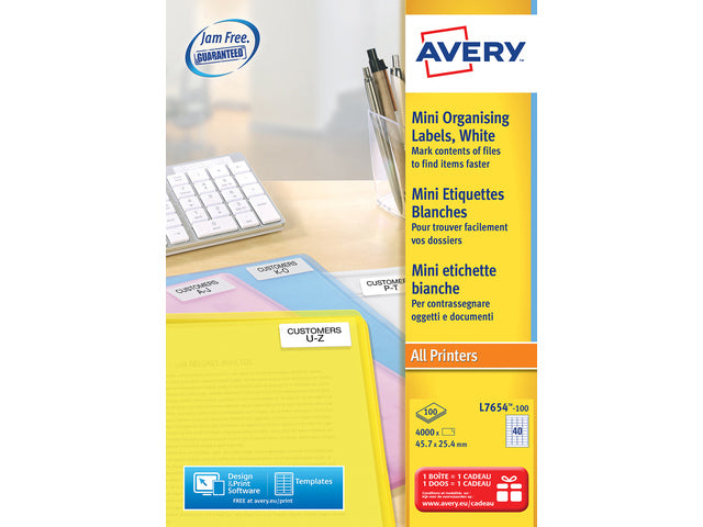 laseretiket Avery 45,7x25,4mm wit 100 vel 40 etiketten per vel