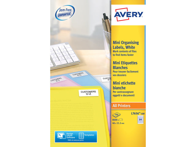 laseretiket Avery 46x11,1mm wit 100 vel 84 etiketten per vel