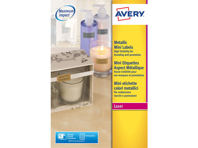 Laseretikett Avery 38,1x21,2mm Silber 25 Vel 65 Etiketten pro Vel