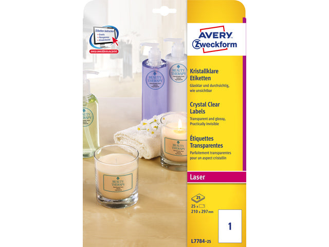 Laseretikett Avery 210x297mm transparent 25 Vel 1 Etikett pro Vel