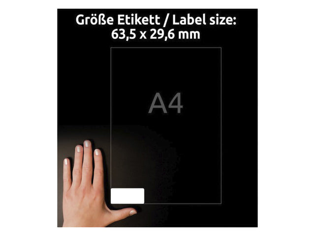 Etikett Avery, selbstklebend, 63,5 x 29,6 mm, mit permanentem 20-lagigem Etikett, 27 Etiketten pro Etikett