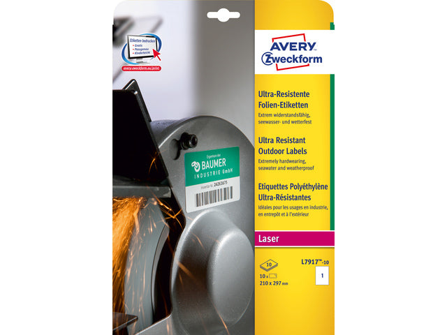 Ultra-heavy duty Avery etiket 210x297mm met 10vel 1 et.per vel