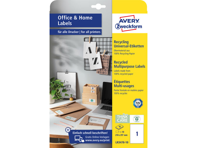 Etiket gerecy. Zweckform 210x297mm met permanent. 10 etik. 10 vel
