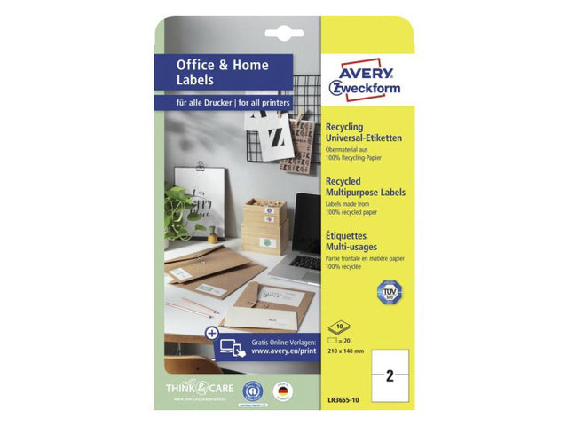 Etiket gerecy. Zweckform 210x148mm met permanent. 20 etik. 10 vel
