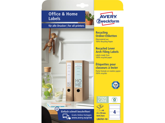 Ordnerrugetiket gerecycled Zweckform 61x192mm wit perm. 40 etik. 10 vel