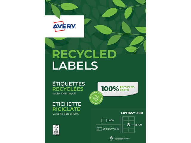 Etiketten Avery ILK 99,1x67,7mm recycelt 100 Blatt 8 Etiketten pro Blatt weiß