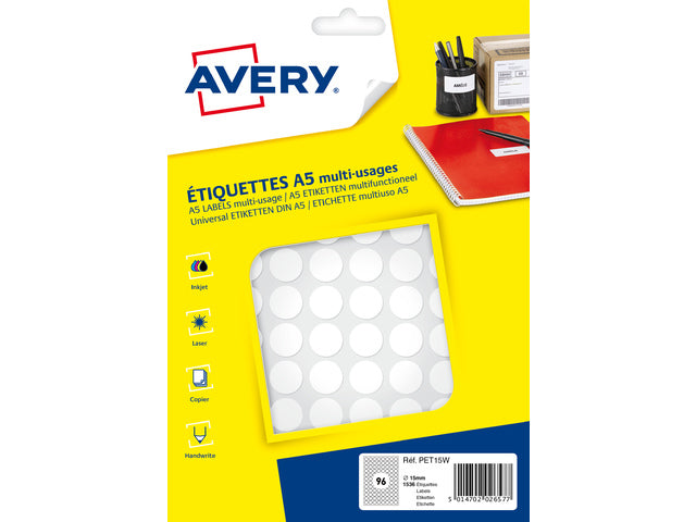 Avery 1536 Markierungspunkte - Durchmesser 15 mm - A5-vel - Weiß