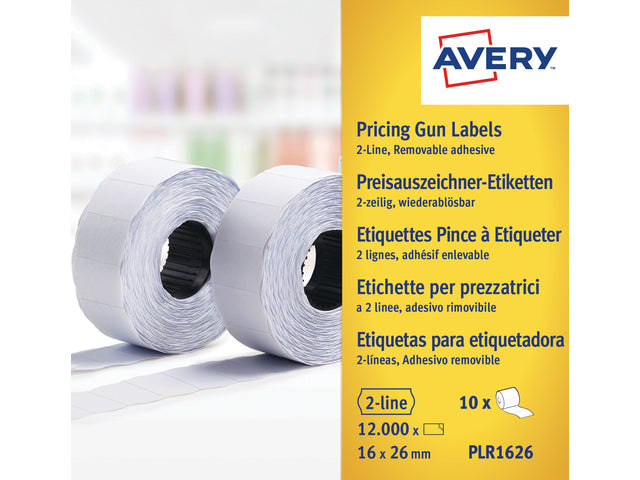 prijstangetiketten Avery niet-permanent 26x16mm wit 10 rol in doos