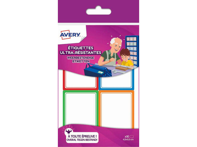 Vierkant etiket Avery 16stuks ultra sterk, 16 stuks, assorti