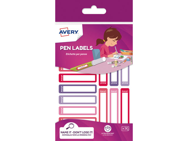 Naam etiket mini Avery 30stuks assorti rood Family