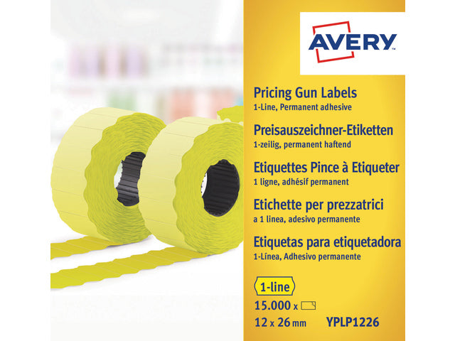 prijstangetiketten Avery permanent 26x12mm geel 10 rol in doos