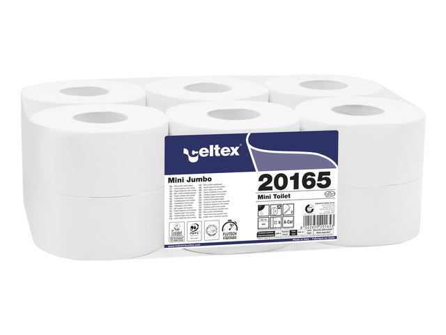 Toiletpapier Celtex Mini Jumbo 2-laags wit 160 meter krimp a 12 rol