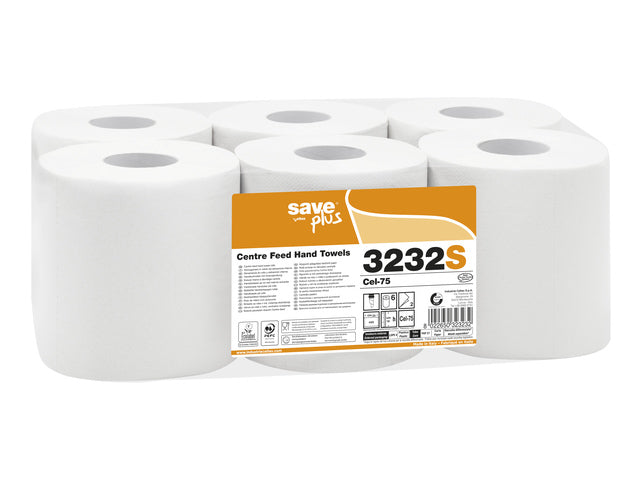 Poetspapier Celtex Save Centerfeed Midi 2-laags wit 108 meter krimp a 6 rol