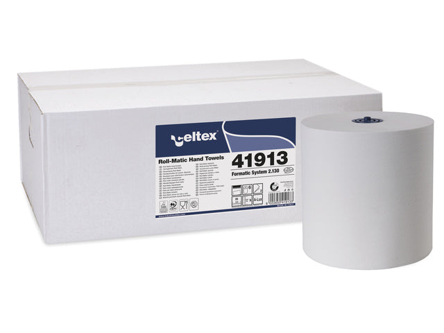 Handdoekrol Celtex MM Formatic 2-laags wit 130 meter doos a 6 rol