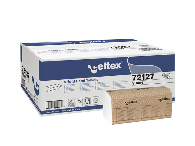 Handdoek Celtex V-vouw 2-laags wit doos 15 pak a 200 vel 21,5 x 21 cm